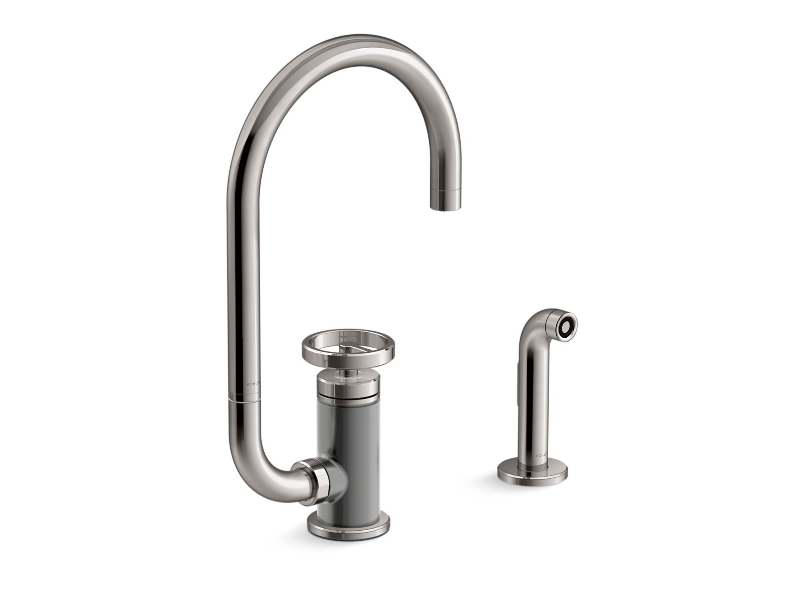 KOHLER Billet™ Single-handle bar sink faucet with two-function extended-reach spout and side sprayer