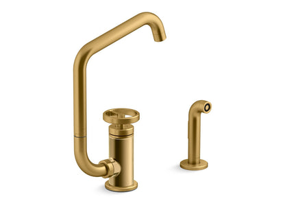 KOHLER Billet™ Single-handle bar sink faucet with two-function extended-reach spout and side sprayer