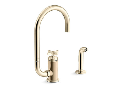 KOHLER Billet™ Single-handle bar sink faucet with two-function extended-reach spout and side sprayer