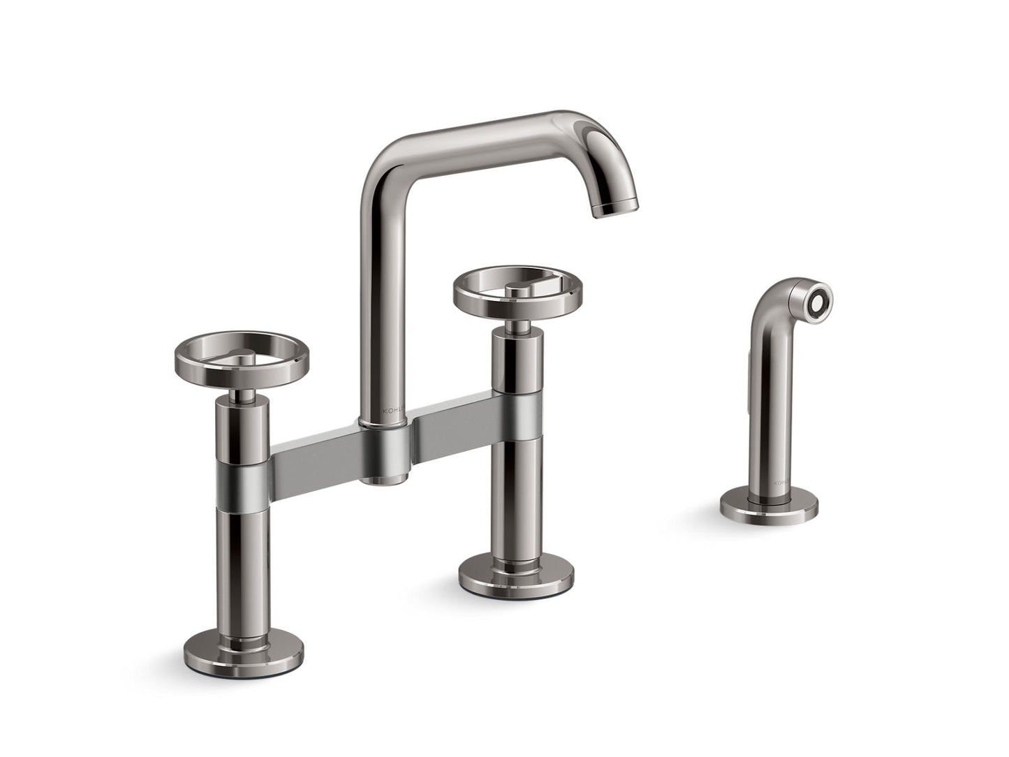 KOHLER Billet™ Two-hole bridge kitchen sink faucet with side sprayer