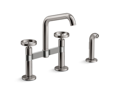 KOHLER Billet™ Two-hole bridge kitchen sink faucet with side sprayer