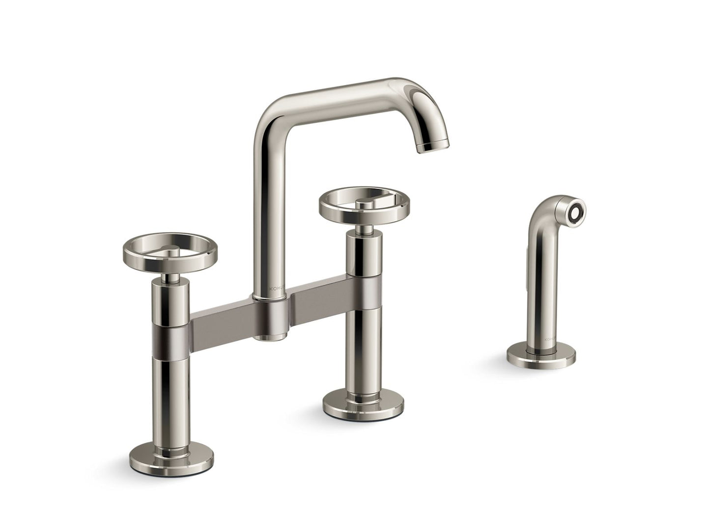 KOHLER Billet™ Two-hole bridge kitchen sink faucet with side sprayer