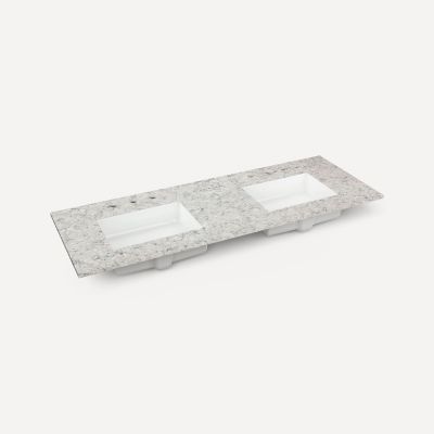 Robern Engineered Stone Top Quartz Stone Vanity Top, 60" x 1-1/8" x 23", Double Undercounter Sink, Three Hole, For Sendai and Mackey