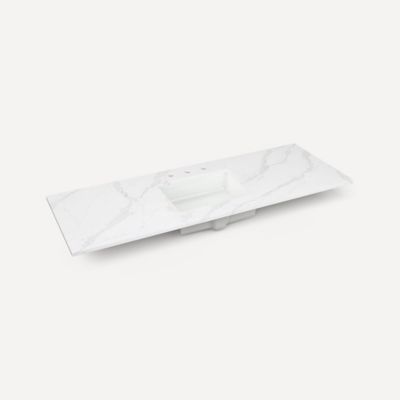 Quartz Stone Vanity Top, 56" x 1-1/8" x 23", Center Undercounter Sink, Three Hole, For Alisal