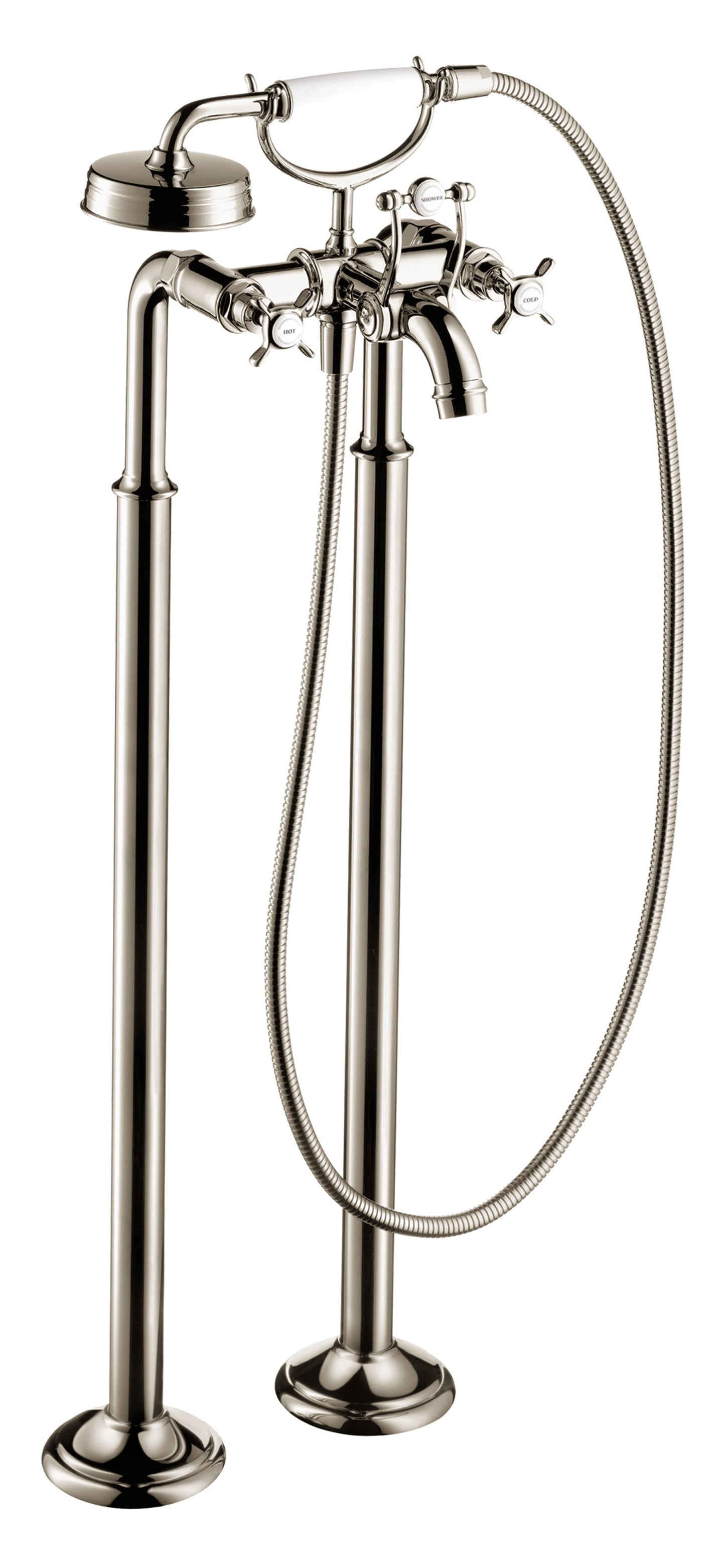 Axor 16547001 Montreux Roman Tub Filler Faucet Free Standing with Diverter 50" Techniflex Hose and 2.5 GPM Single Function Hand Shower Less Valve in Chrome