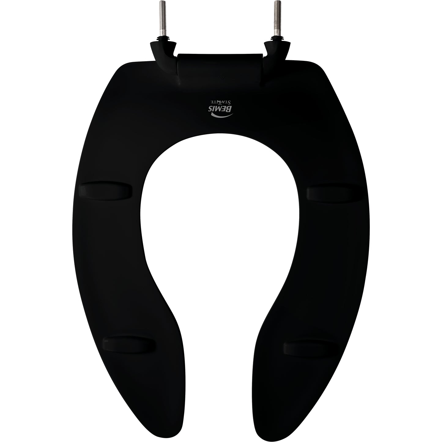 Bemis 1655SSCT Elongated Plastic Open Front Less Cover Toilet Seat Featuring Stay·Tite® Commercial Fastening System™ with Self-Sustaining Hinge - Black