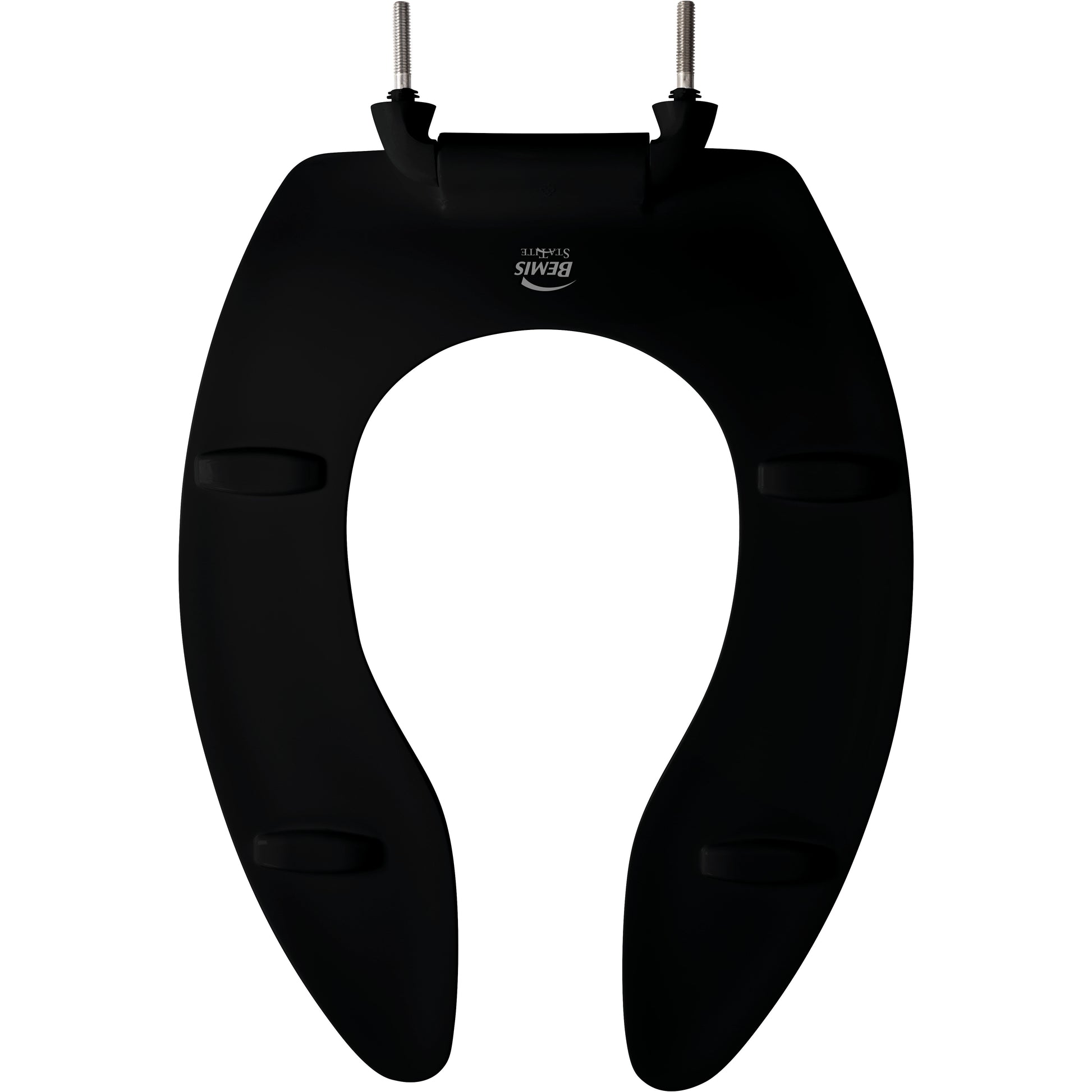 Bemis 1655SSCT Elongated Plastic Open Front Less Cover Toilet Seat Featuring Stay·Tite® Commercial Fastening System™ with Self-Sustaining Hinge - Black
