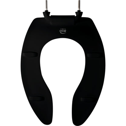 Bemis 1655SSCT Elongated Plastic Open Front Less Cover Toilet Seat Featuring Stay·Tite® Commercial Fastening System™ with Self-Sustaining Hinge - Black