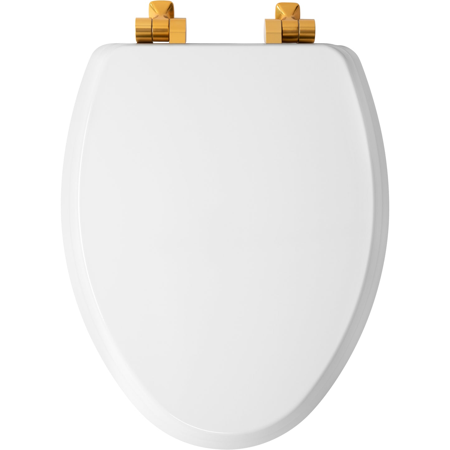 Bemis 1826BGSL Mayfair by Bemis Benton® Elongated Enameled Wood Toilet Seat in White with Brushed Gold Hinges Featuring Stay·Tite® Seat Fastening System™ and Whisper·Close® - White
