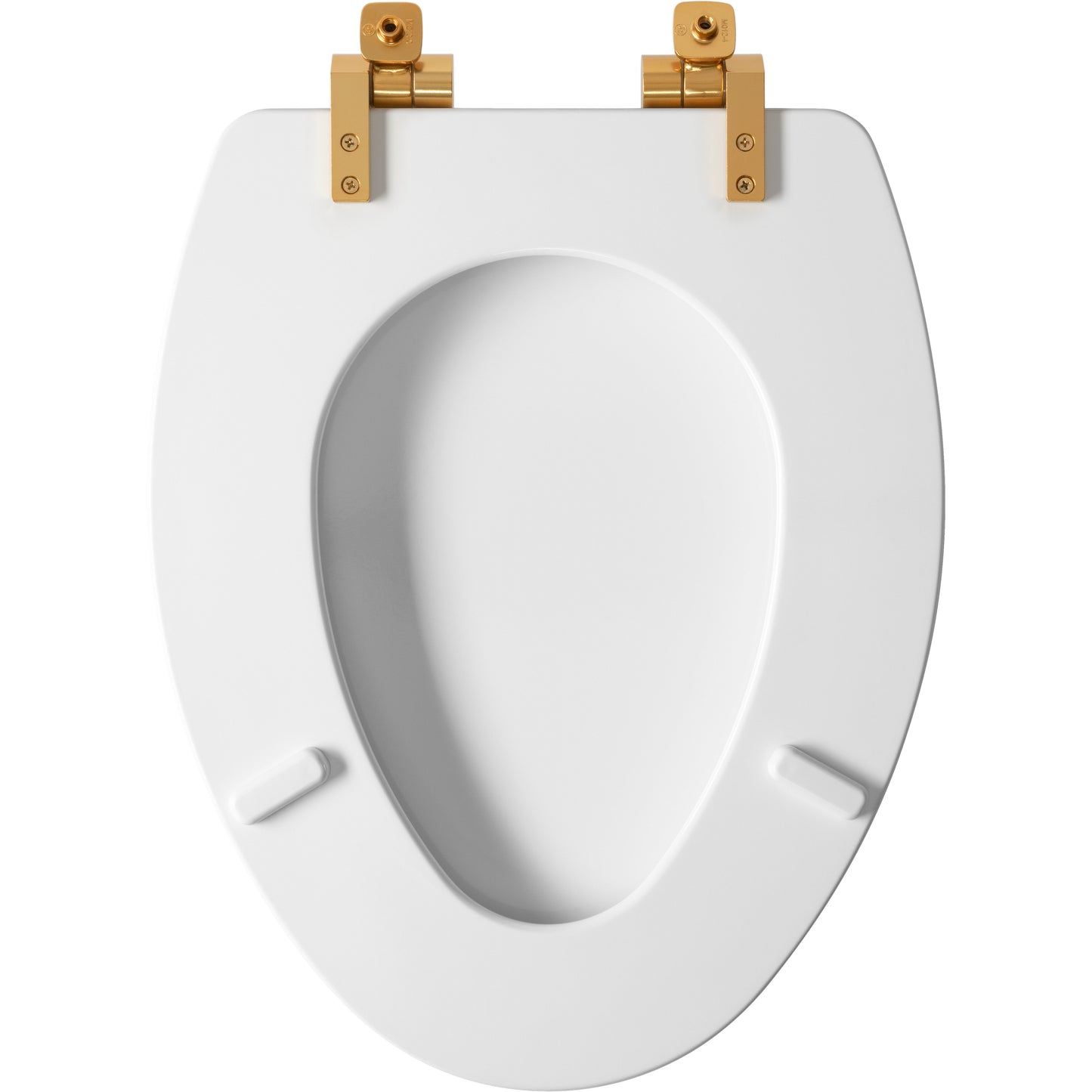 Bemis 1826BGSL Mayfair by Bemis Benton® Elongated Enameled Wood Toilet Seat in White with Brushed Gold Hinges Featuring Stay·Tite® Seat Fastening System™ and Whisper·Close® - White
