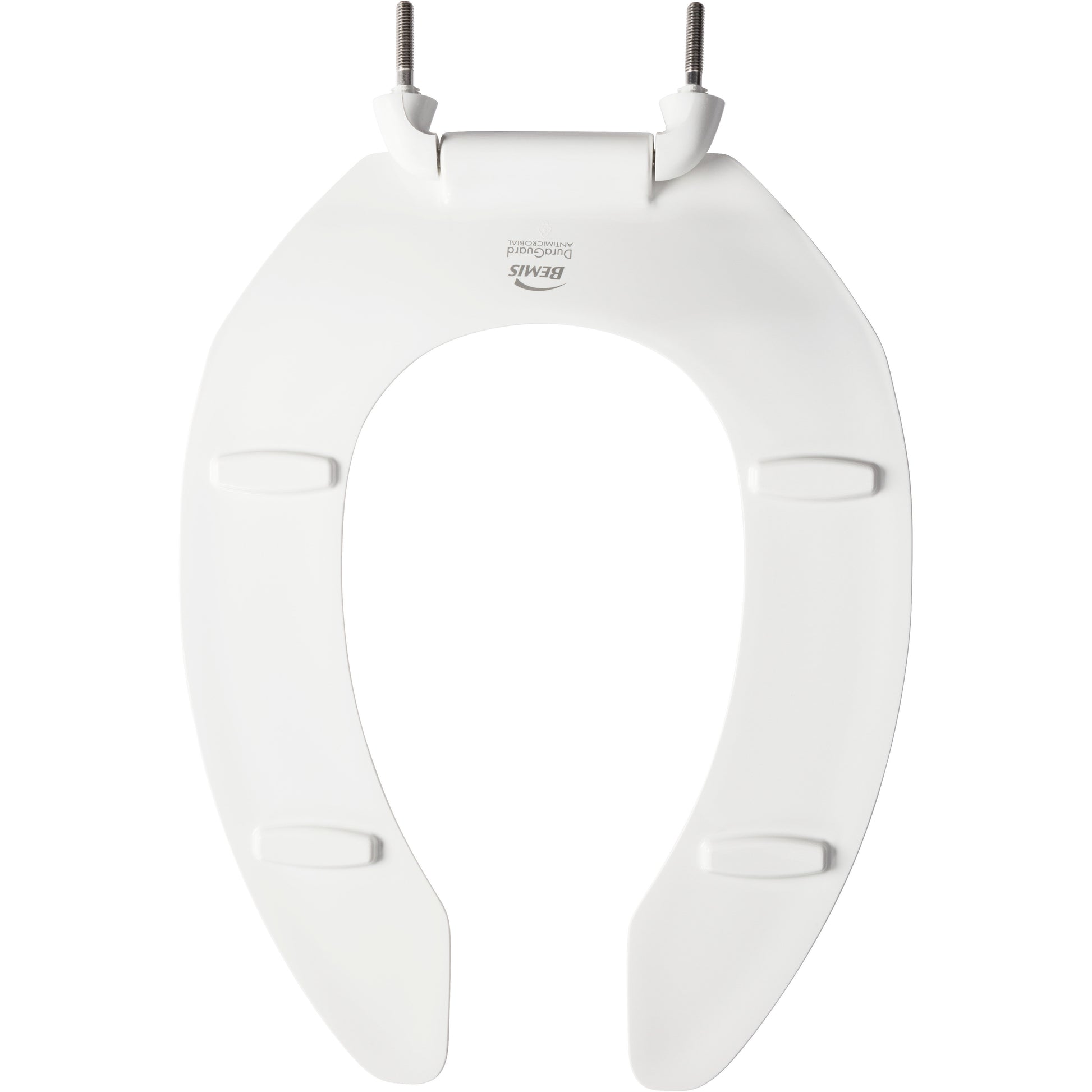 Bemis 2155SSCT Church Elongated Open Front Less Cover Commercial Plastic Toilet Seat in White with Stay·Tite® Commercial Fastening System™, DuraGuard® and Self-Sustaining Check Hinges - White