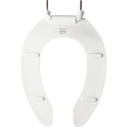 Bemis 2155SSCT Church Elongated Open Front Less Cover Commercial Plastic Toilet Seat in White with Stay·Tite® Commercial Fastening System™, DuraGuard® and Self-Sustaining Check Hinges - White