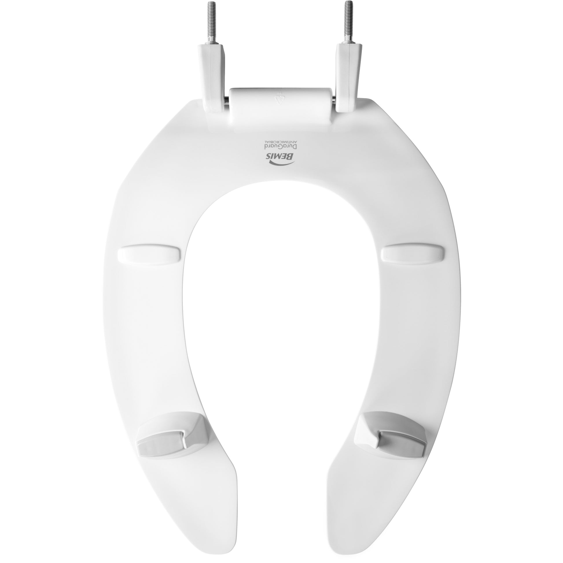 Bemis 2L2155T Elongated Open Front Less Cover Medic-Aid® 2" Lift Plastic Toilet Seat in White with Stay·Tite® Commercial Seat Fastening System™, DuraGuard® and Super·Grip® Bumpers - White