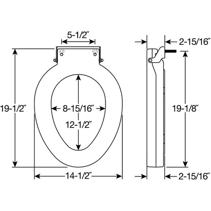 Bemis 4LET Elongated Plastic Closed Front Less Cover with Stay·Tite® Commercial Fastening System™ - Dimensions