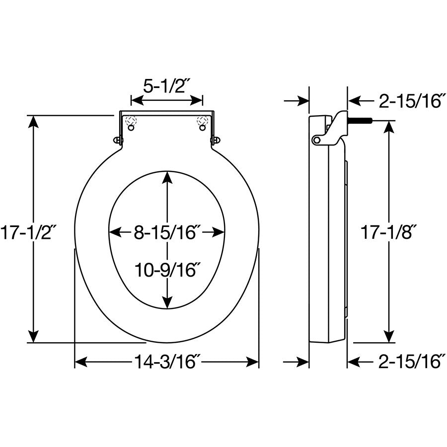 Bemis 4LRT Round Plastic Closed Front Less Cover with Stay·Tite® Commercial Fastening System™ - Dimensions