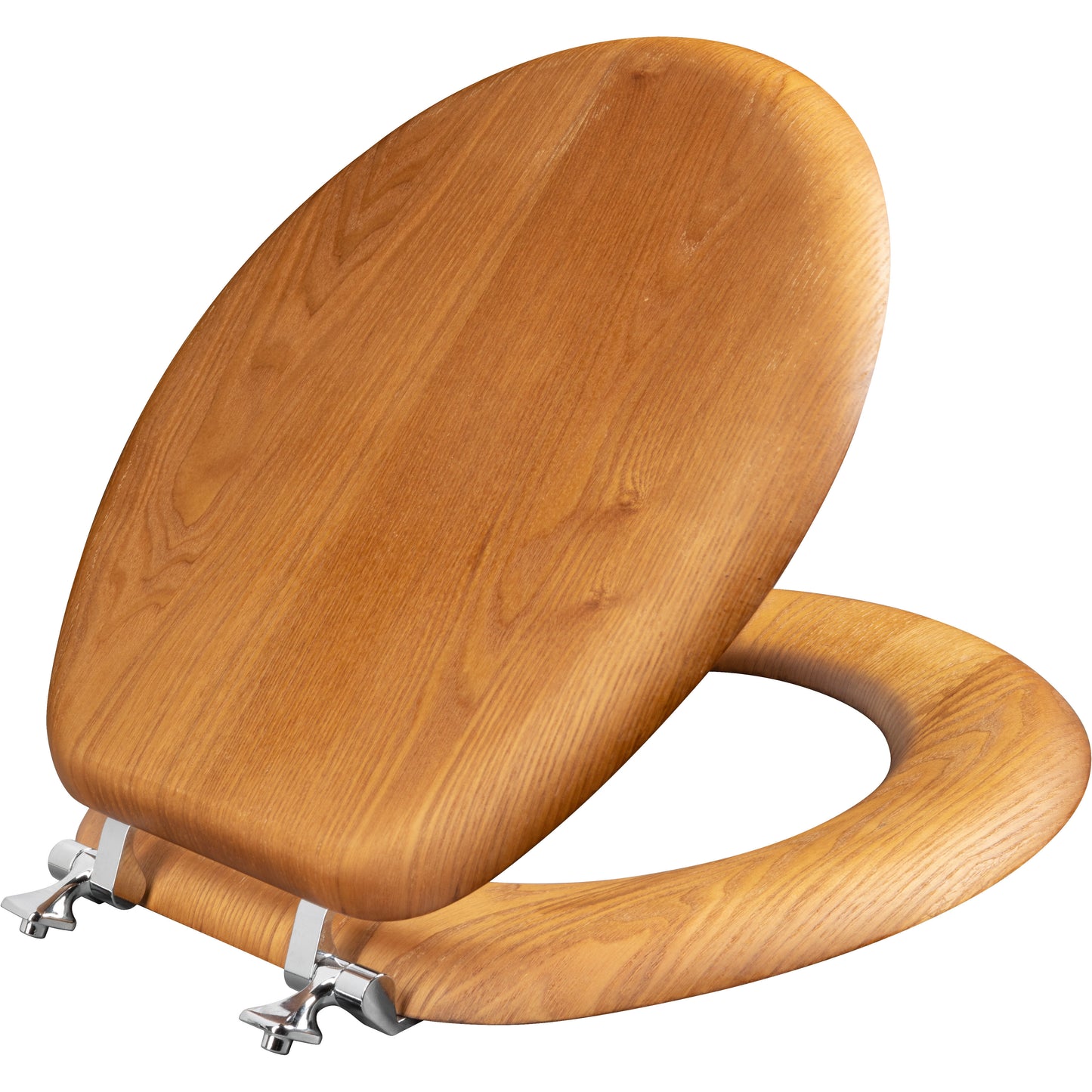 Bemis 9601CP Mayfair by Bemis Natural Reflections™ Round Wood Veneer Toilet Seat in Natural Oak with Chrome Hinges - Natural Oak