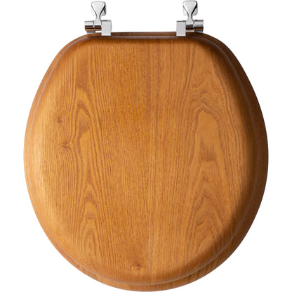 Bemis 9601CP Mayfair by Bemis Natural Reflections™ Round Wood Veneer Toilet Seat in Natural Oak with Chrome Hinges - Natural Oak