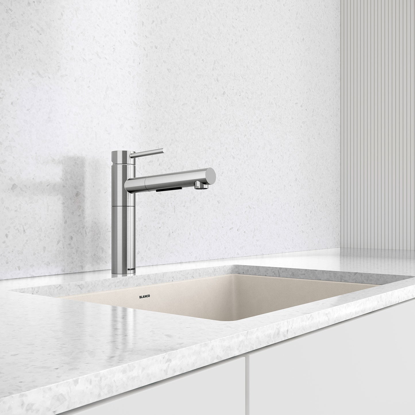 Pvd Steel - BLANCO Alta II Low Arc Pull-Out Dual-Spray Kitchen Faucet