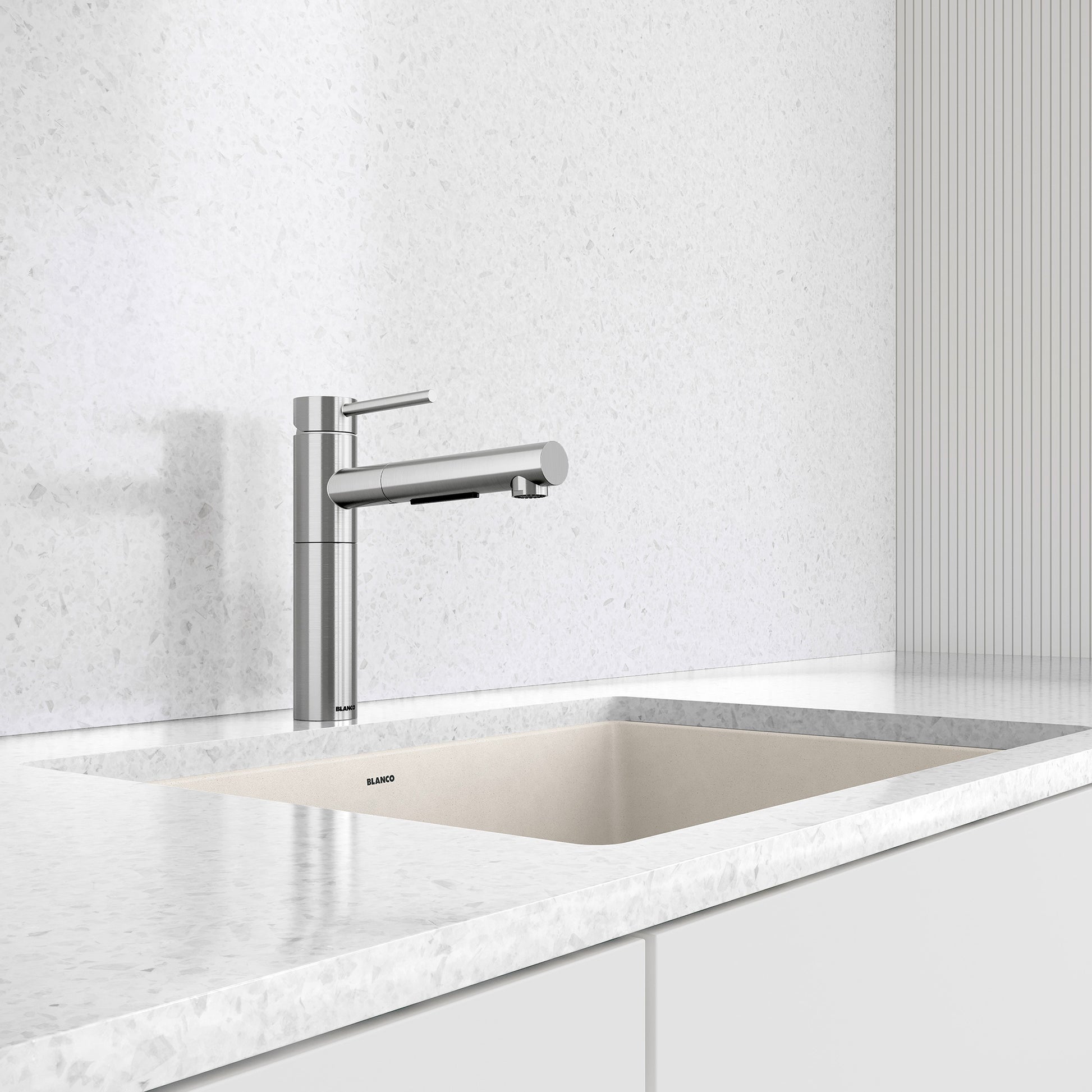 Pvd Steel - BLANCO Alta II Low Arc Pull-Out Dual-Spray Kitchen Faucet