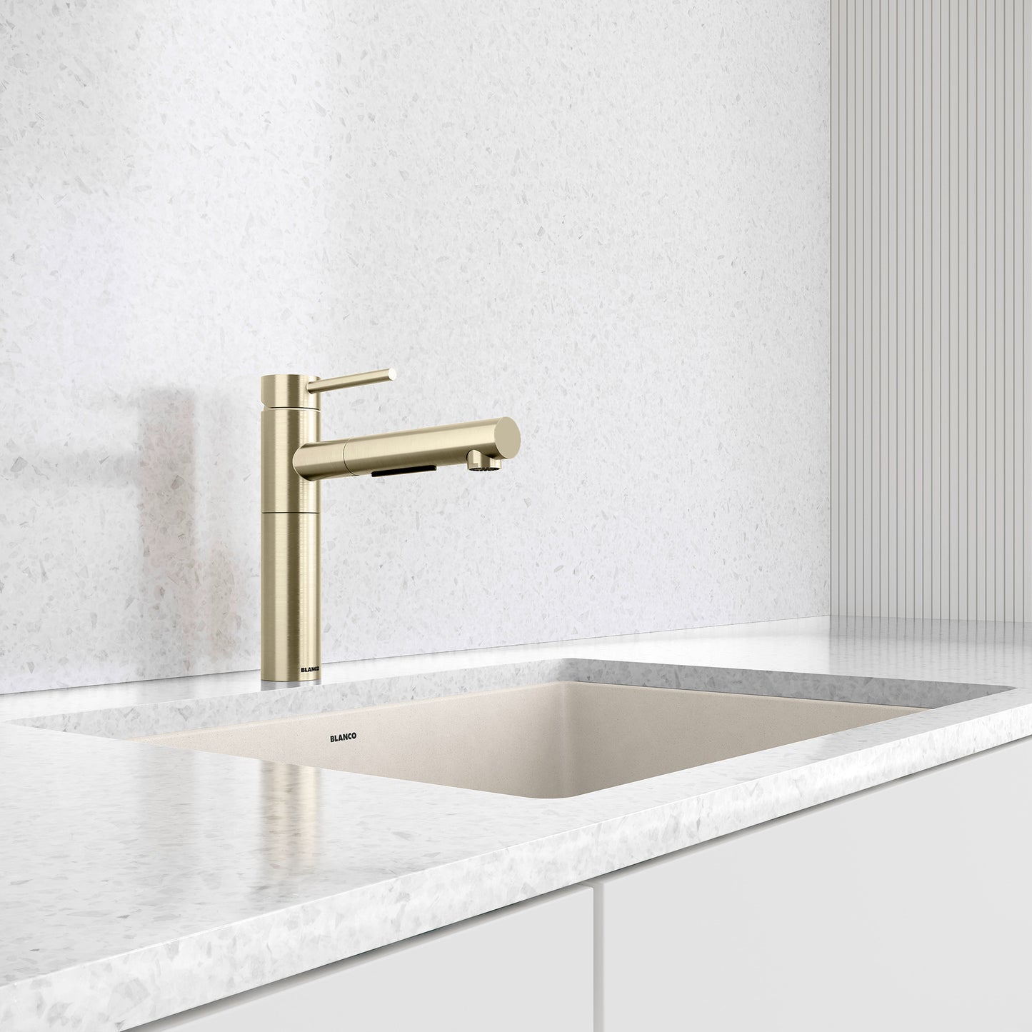 Satin Gold - BLANCO Alta II Low Arc Pull-Out Dual-Spray Kitchen Faucet