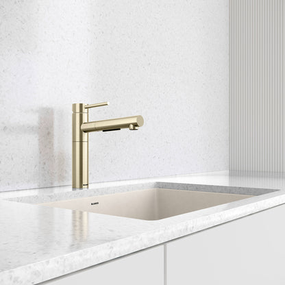 Satin Gold - BLANCO Alta II Low Arc Pull-Out Dual-Spray Kitchen Faucet