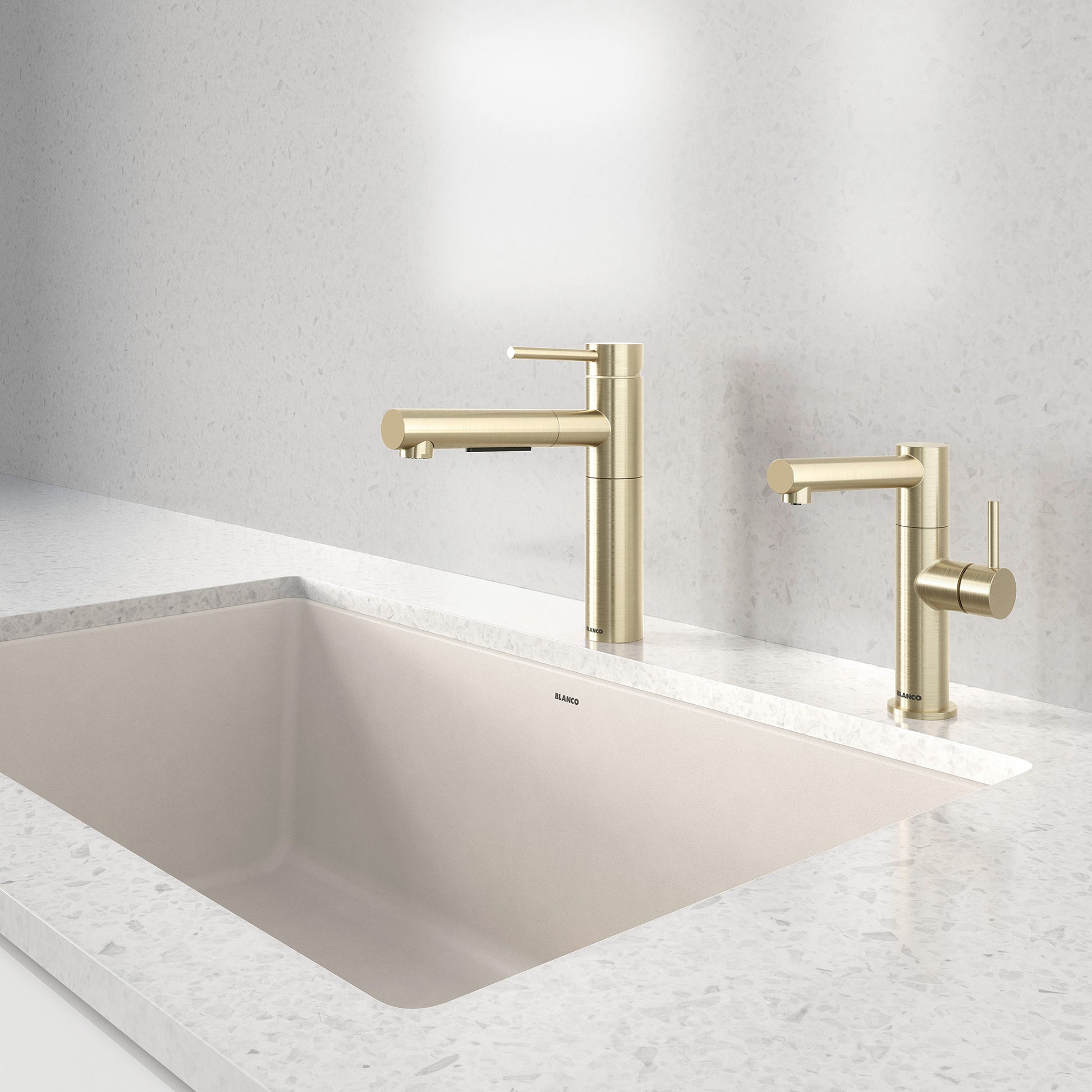 Satin Gold - BLANCO Alta II Low Arc Pull-Out Dual-Spray Kitchen Faucet