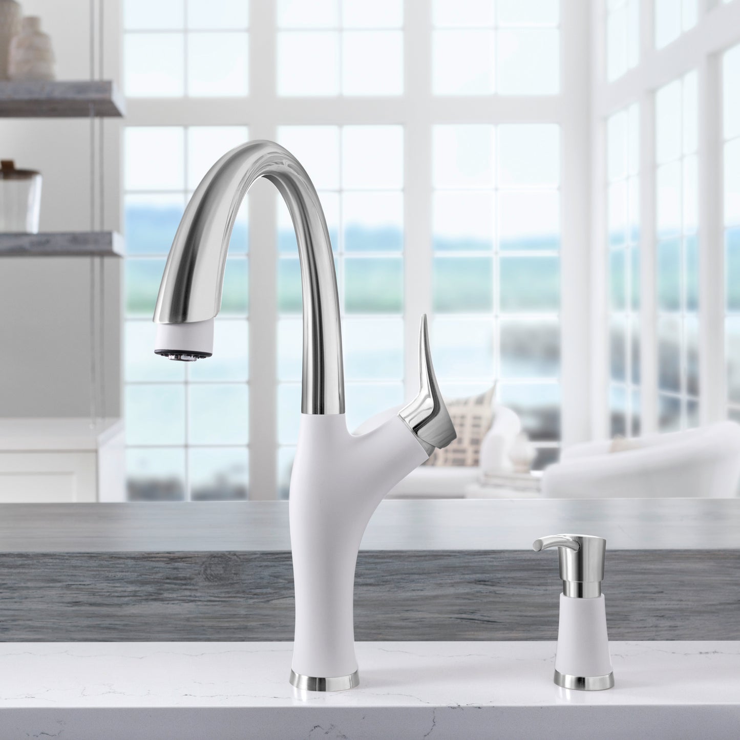 Pvd Steel/White - BLANCO Artona Pull-Down Dual-Spray Kitchen Faucet