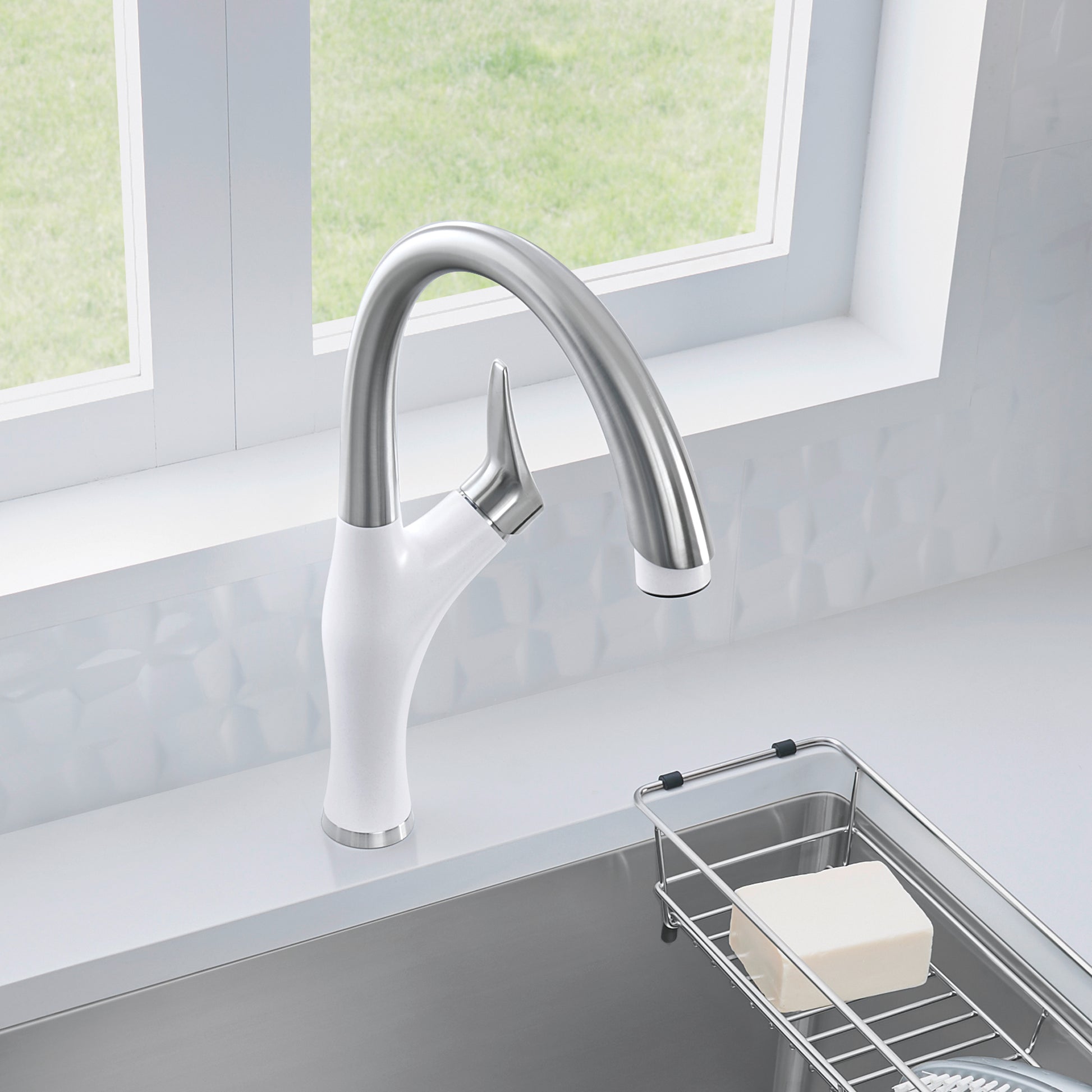 Pvd Steel/White - BLANCO Artona Pull-Down Dual-Spray Kitchen Faucet