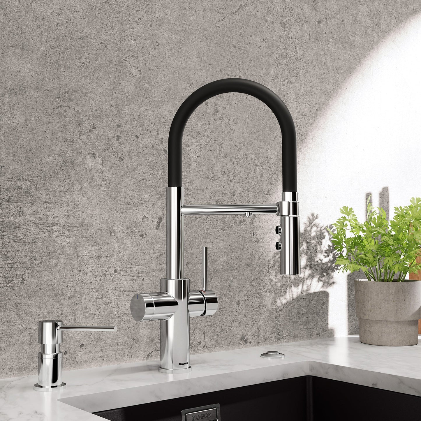 Chrome - BLANCO Catris Flexo Filter-Ready Semi-Pro Pull-Down Dual-Spray Kitchen Faucet