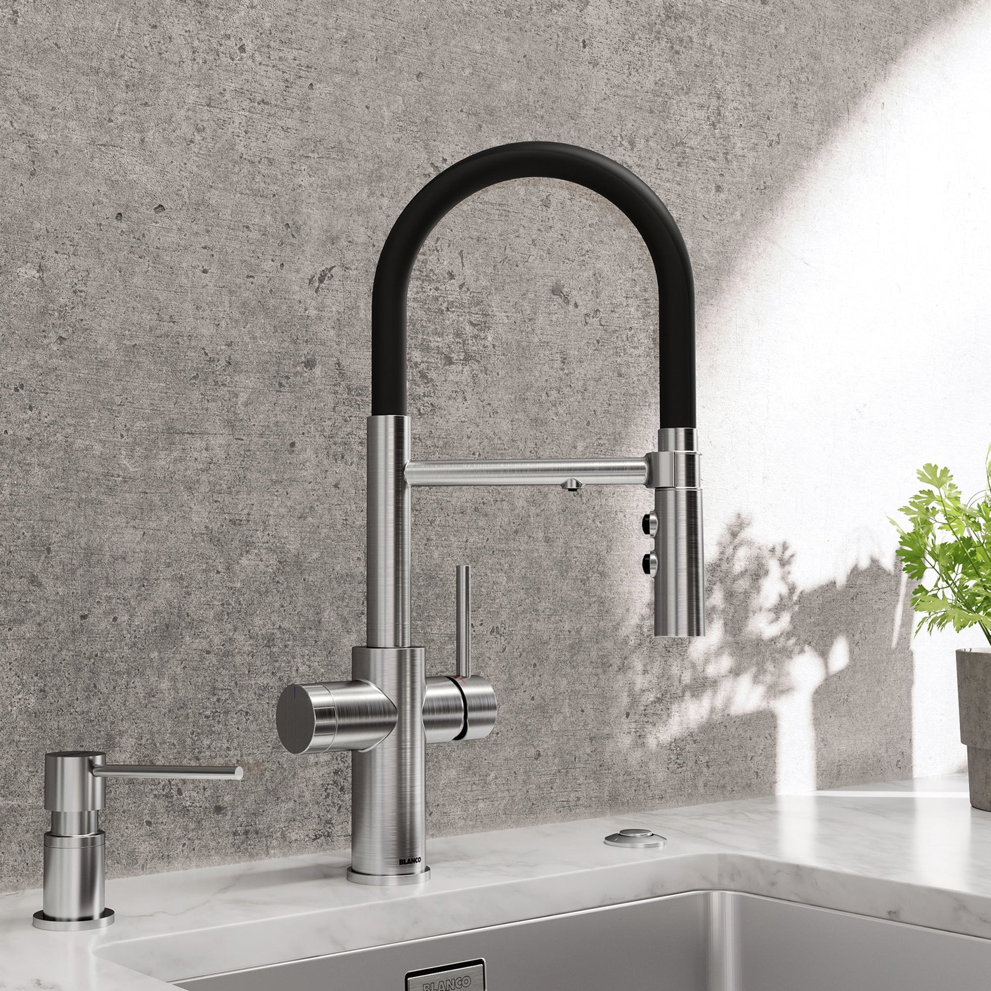 Pvd Steel - BLANCO Catris Flexo Filter-Ready Semi-Pro Pull-Down Dual-Spray Kitchen Faucet