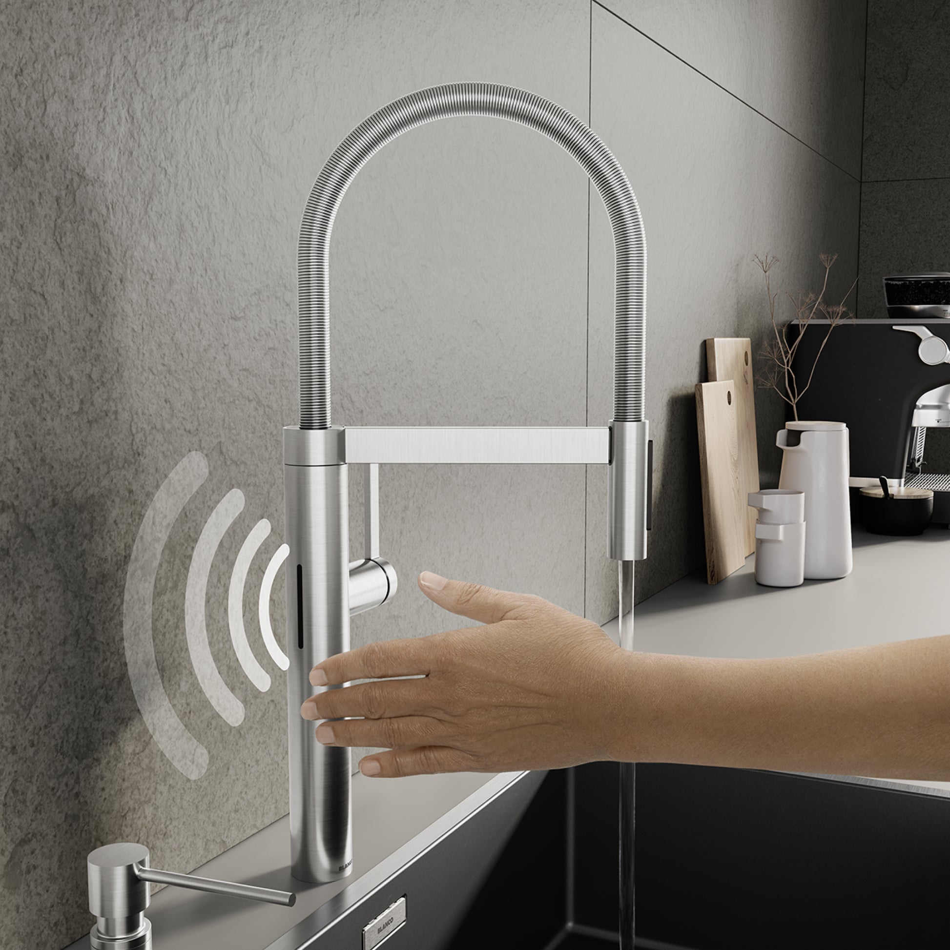 Pvd Steel - BLANCO Culina II Pull-Down Dual-Spray Touchless Sensor Kitchen Faucet