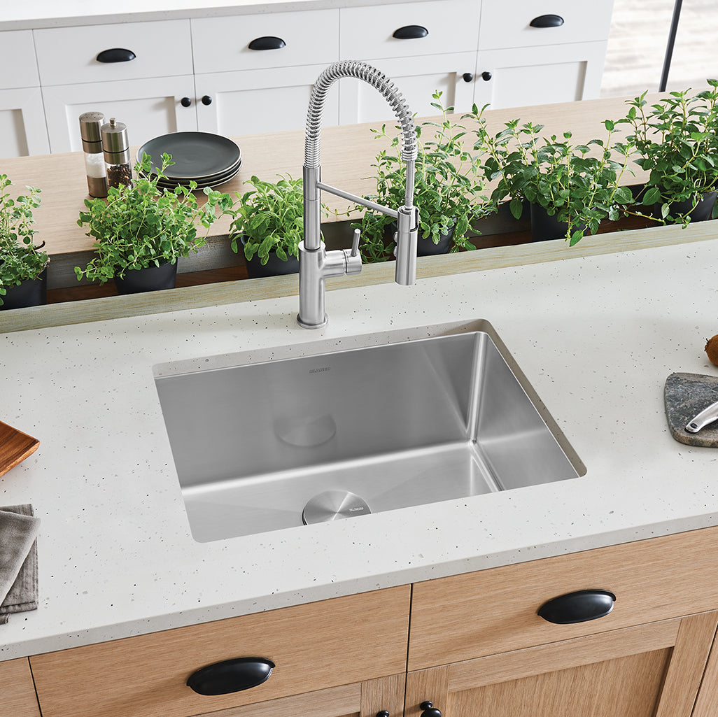 Satin Polished Finish - BLANCO Cuvee R15 25" Single Bowl Undermount Stainless Steel Kitchen Sink