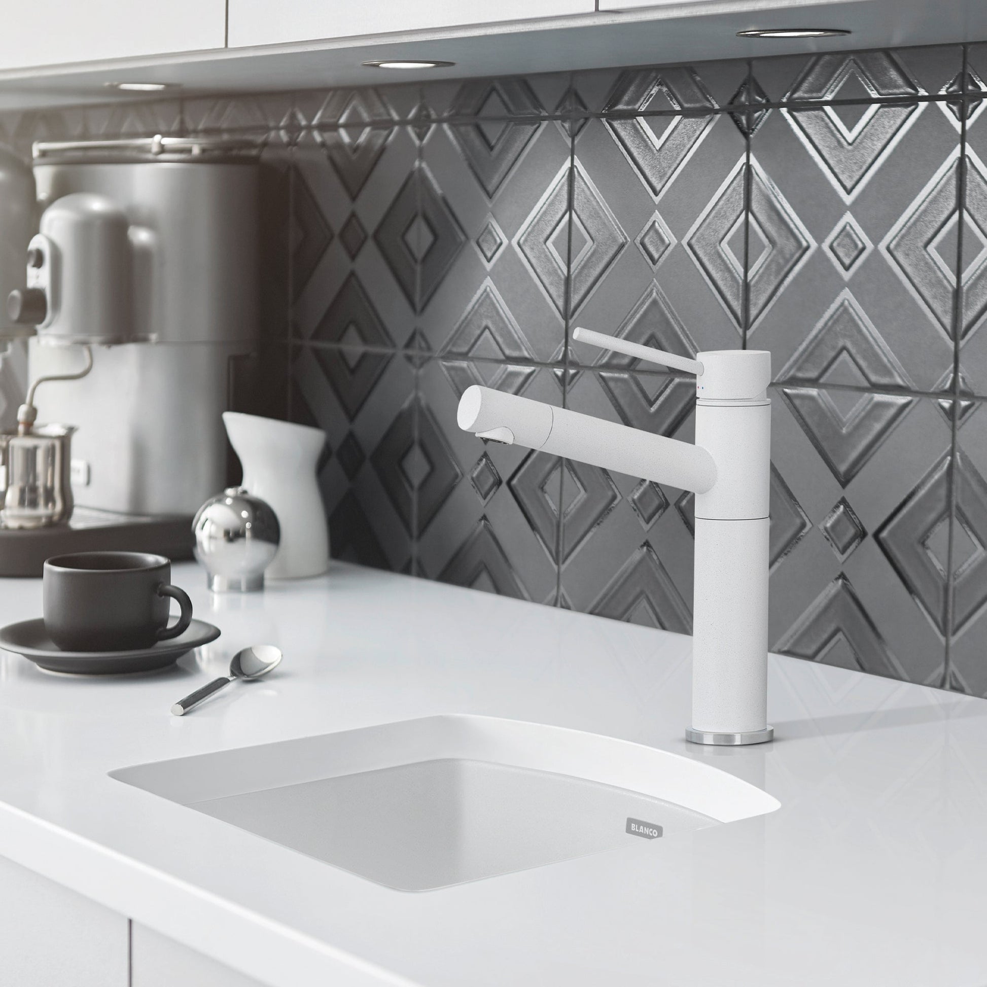 White - BLANCO Diamond SILGRANIT 15" Dual Mount Bar Sink