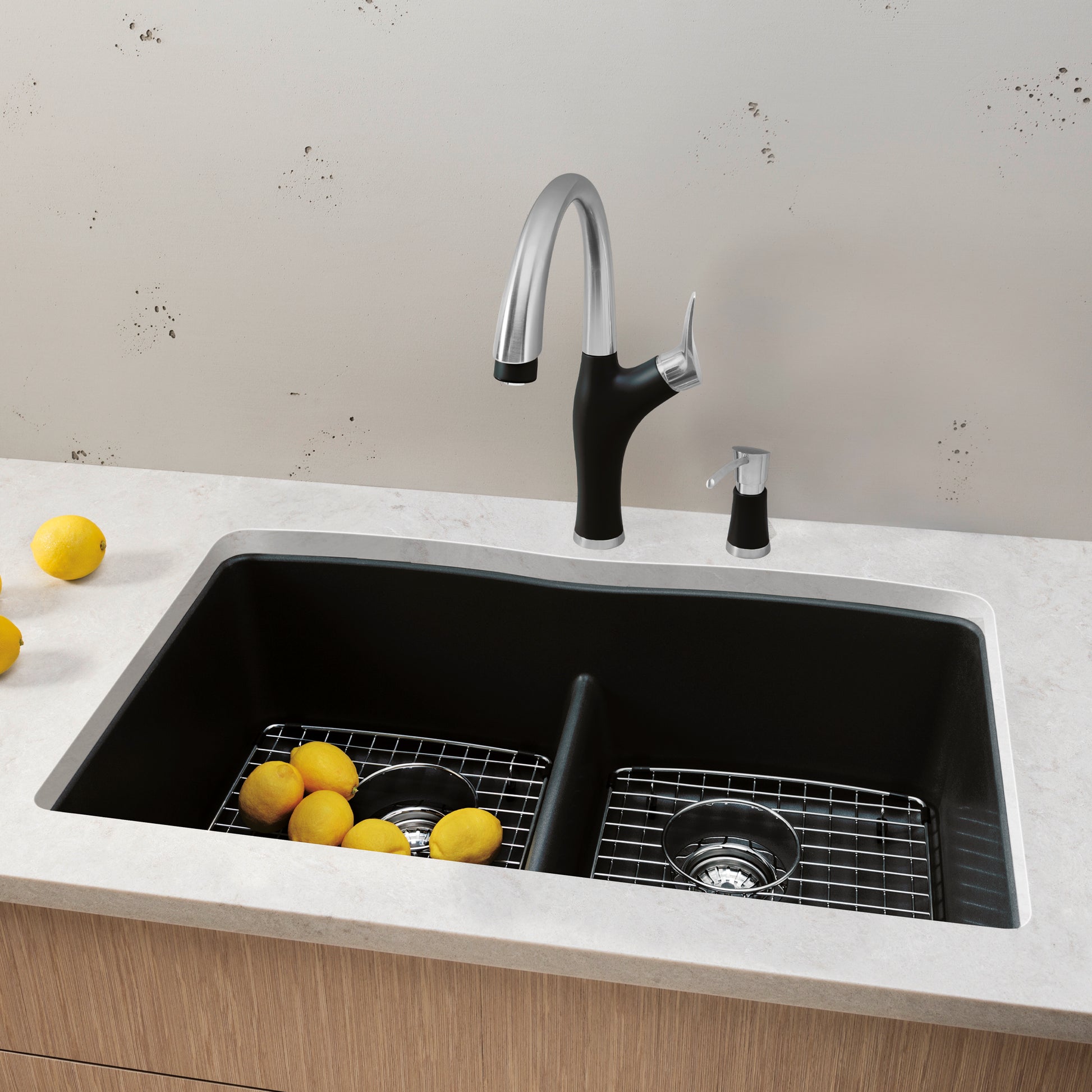 Anthracite - BLANCO Diamond SILGRANIT 32" 50/50 Double Bowl Undermount Kitchen Sink with Low Divide