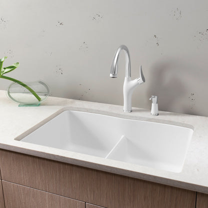 White - BLANCO Diamond SILGRANIT 32" 50/50 Double Bowl Undermount Kitchen Sink with Low Divide