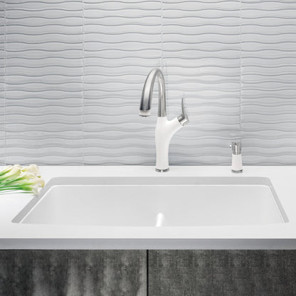 White - BLANCO Diamond SILGRANIT 32" 50/50 Double Bowl Undermount Kitchen Sink with Low Divide