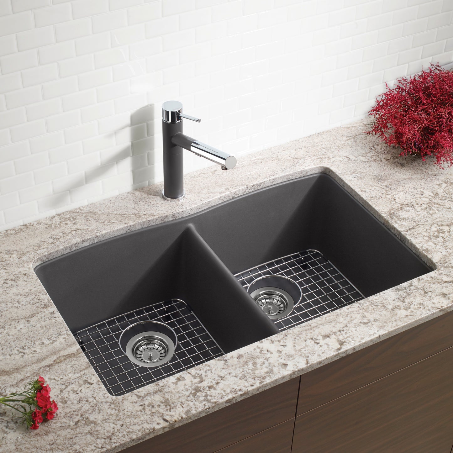 Cinder - BLANCO Diamond SILGRANIT 32" 50/50 Double Bowl Undermount Kitchen Sink