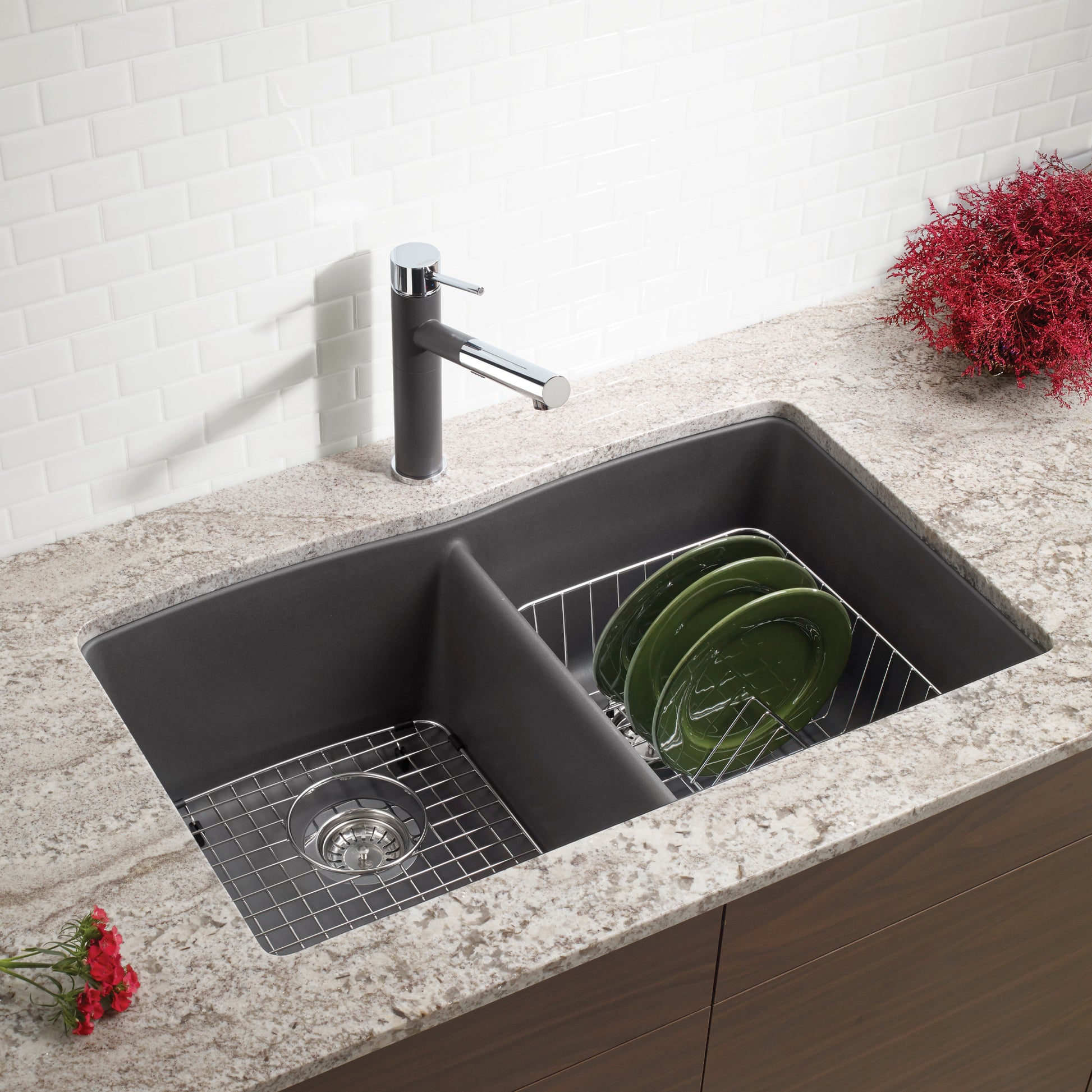 Cinder - BLANCO Diamond SILGRANIT 32" 50/50 Double Bowl Undermount Kitchen Sink