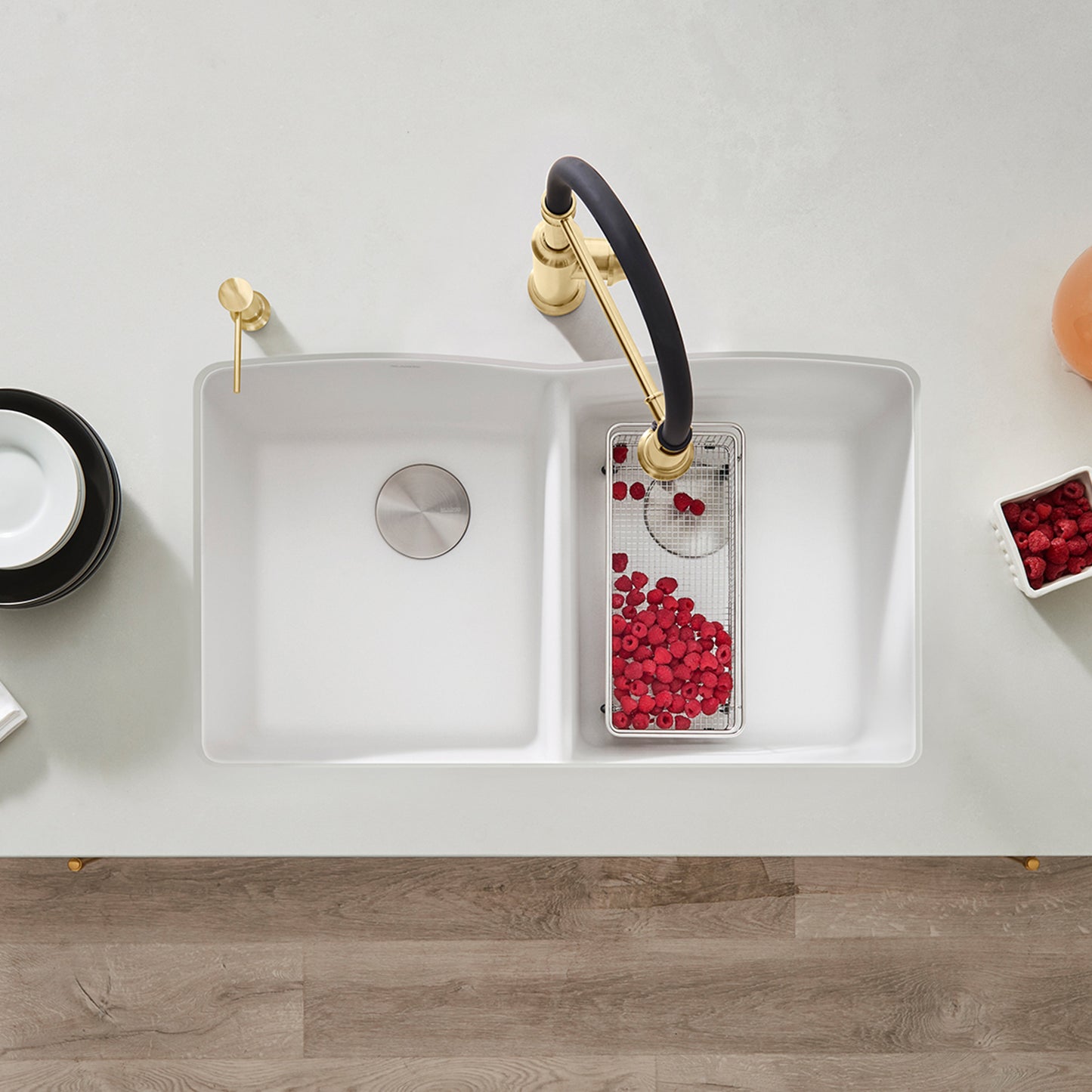 White - BLANCO Diamond SILGRANIT 32" 50/50 Double Bowl Undermount Kitchen Sink
