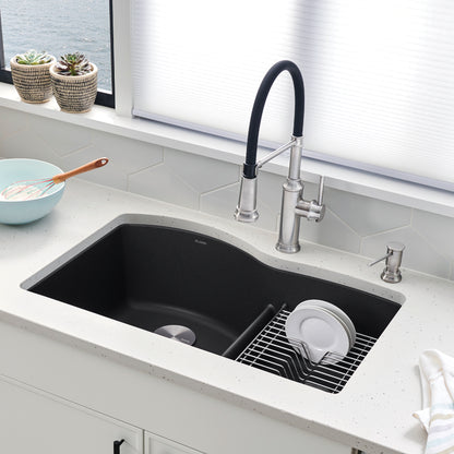 Anthracite - BLANCO Diamond SILGRANIT 32" 60/40 Double Bowl Undermount Kitchen Sink with Low Divide