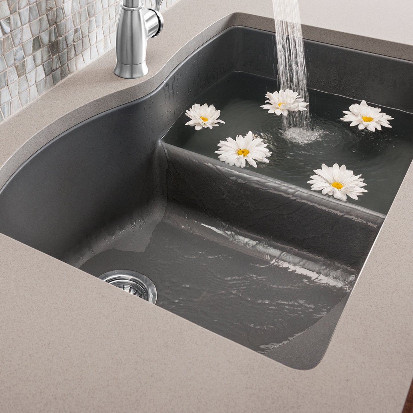 Cinder - BLANCO Diamond SILGRANIT 32" 60/40 Double Bowl Undermount Kitchen Sink with Low Divide
