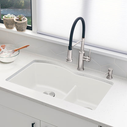 White - BLANCO Diamond SILGRANIT 32" 60/40 Double Bowl Undermount Kitchen Sink with Low Divide