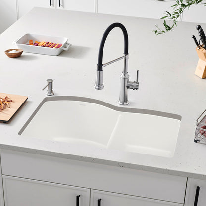 White - BLANCO Diamond SILGRANIT 32" 60/40 Double Bowl Undermount Kitchen Sink