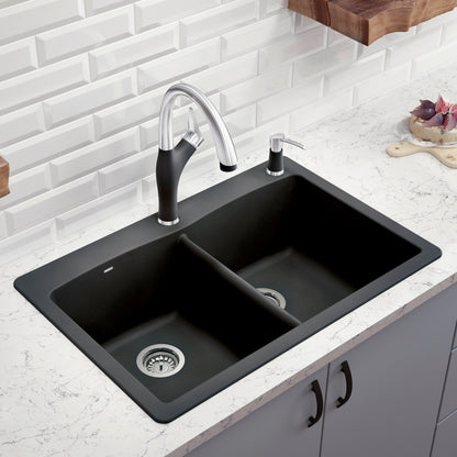 Anthracite - BLANCO Diamond SILGRANIT 33" 50/50 Double Bowl Dual Mount Kitchen Sink