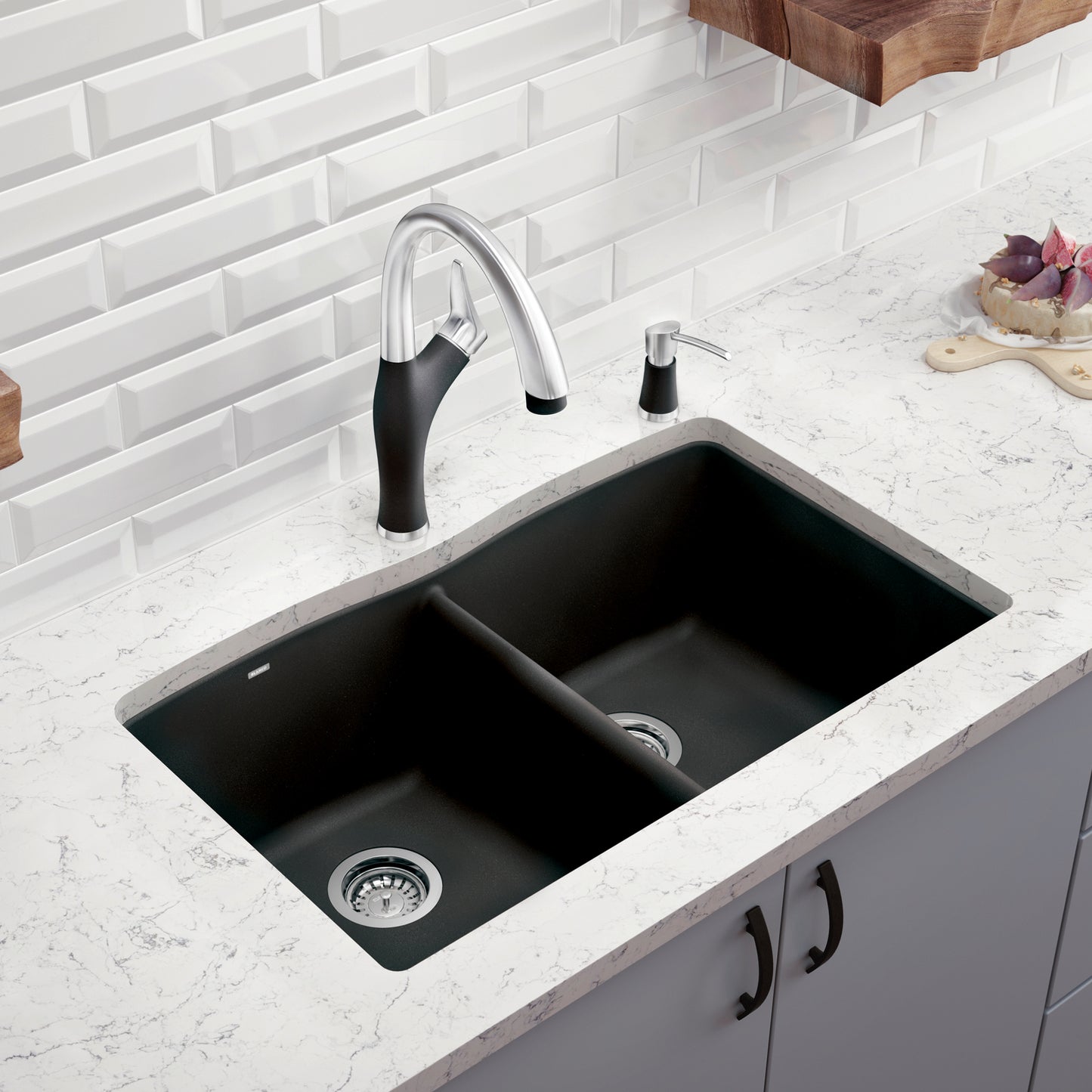 Anthracite - BLANCO Diamond SILGRANIT 33" 50/50 Double Bowl Dual Mount Kitchen Sink