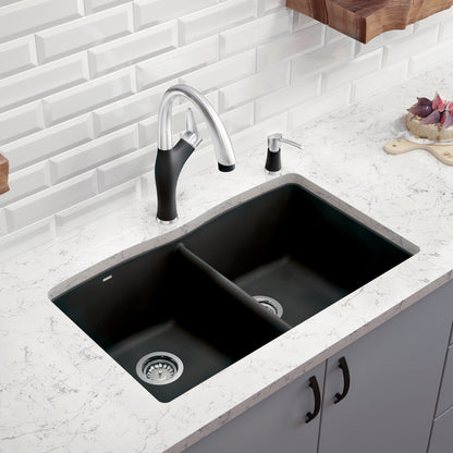 Anthracite - BLANCO Diamond SILGRANIT 33" 50/50 Double Bowl Dual Mount Kitchen Sink