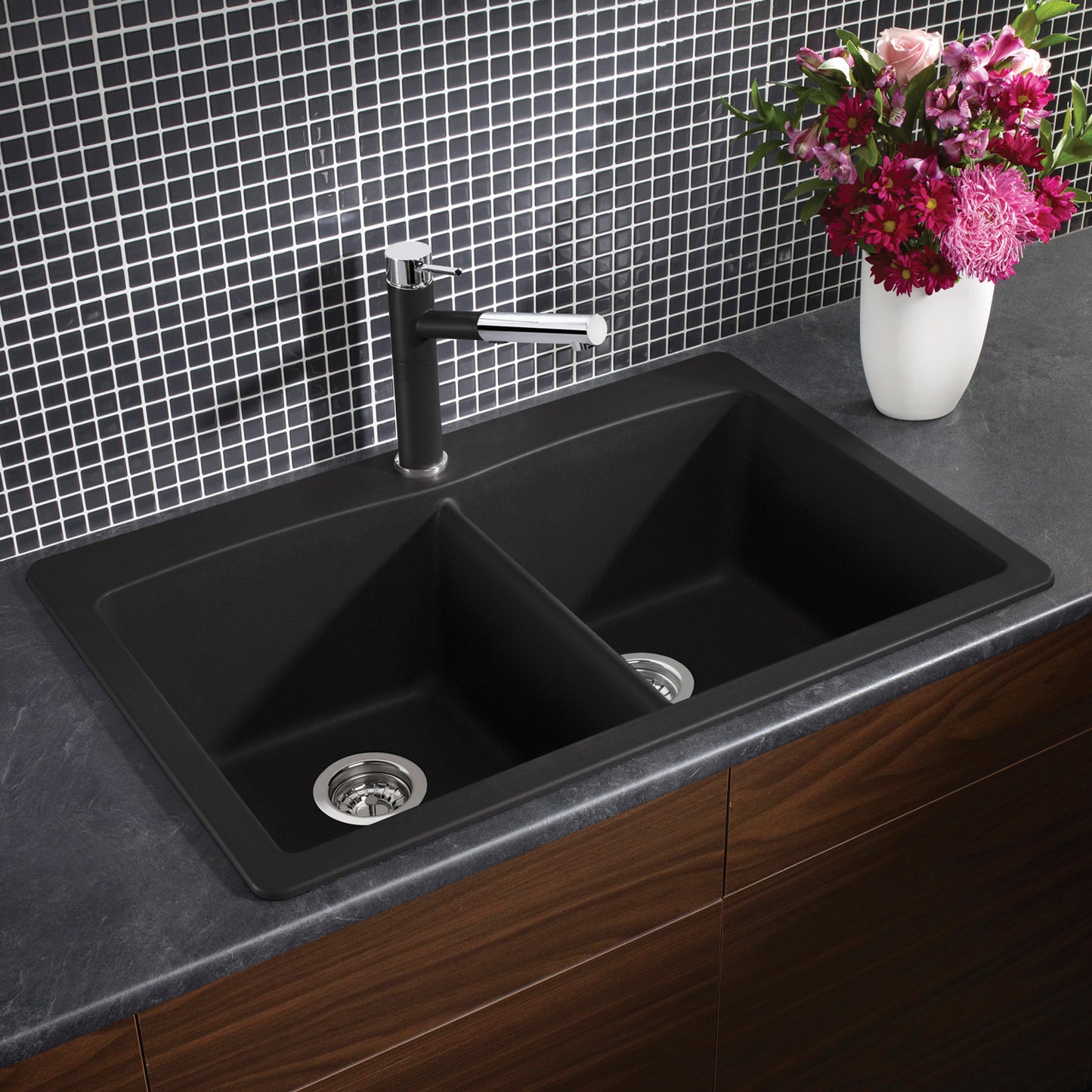 Anthracite - BLANCO Diamond SILGRANIT 33" 50/50 Double Bowl Dual Mount Kitchen Sink