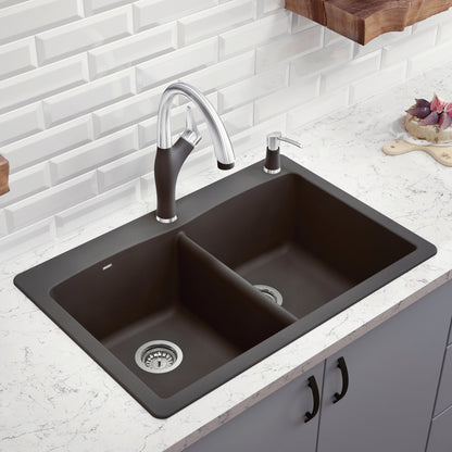 Cinder - BLANCO Diamond SILGRANIT 33" 50/50 Double Bowl Dual Mount Kitchen Sink