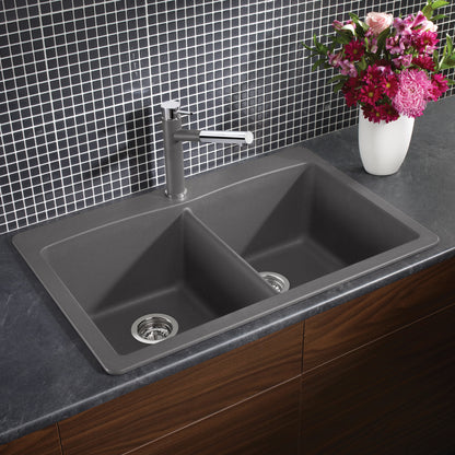 Cinder - BLANCO Diamond SILGRANIT 33" 50/50 Double Bowl Dual Mount Kitchen Sink
