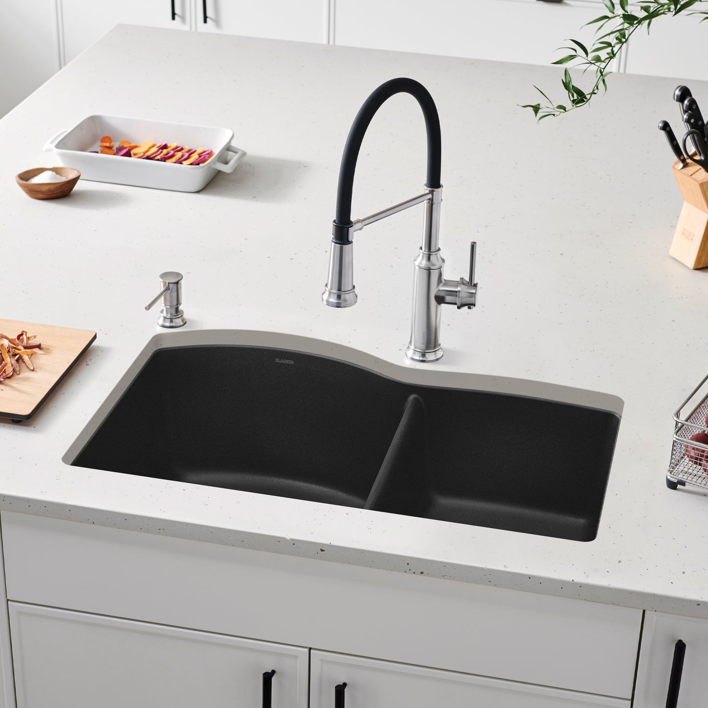Anthracite - BLANCO Diamond SILGRANIT 33" 60/40 Double Bowl Dual Mount Kitchen Sink